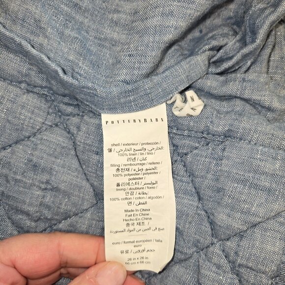 2 (pr) Pottery Barn Belgian Linen Diamond Quilted Euro Sham chambray blue 26x26 - Picture 3 of 4